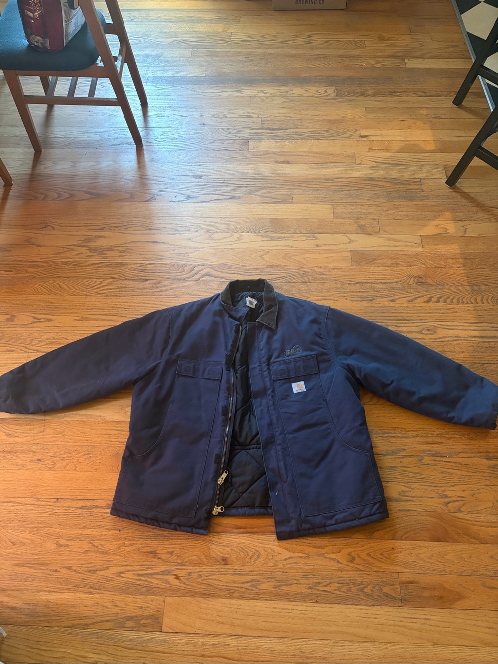 Carhartt Black Quilted Lined Jacket with Brown Corduroy Collar